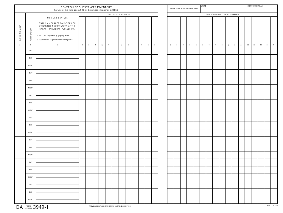 DA Form 3949-1 Controlled Substances Inventory, Page 1