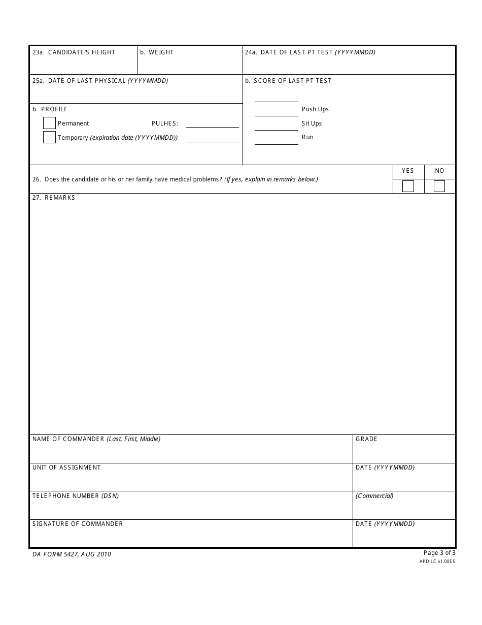 DA Form 5427 Company Commander Recruiter Candidate Interview and Assessment, Page 3