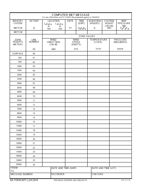 DA Form 3677  Printable Pdf