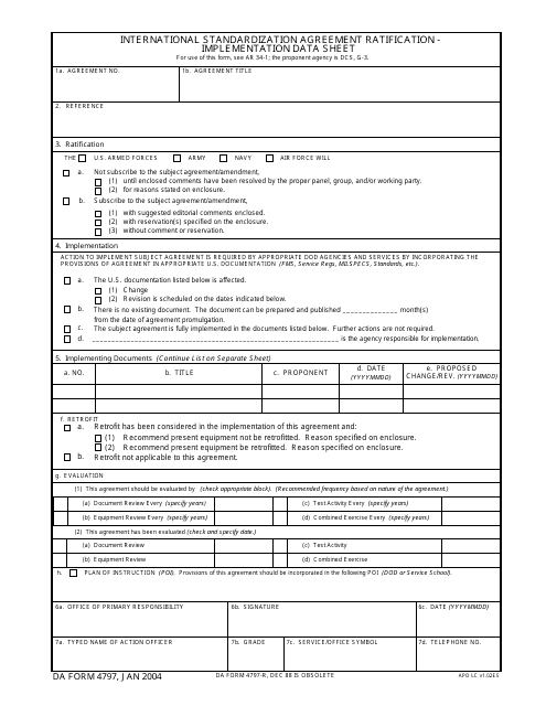 DA Form 4797 International Standardization Agreement Ratification - Implementation Data Sheet