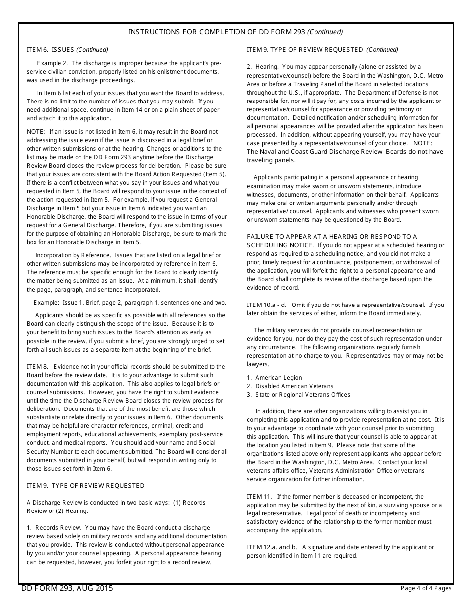 DD Form 293 Application for the Review of Discharge From the Armed Forces of the United States, Page 4