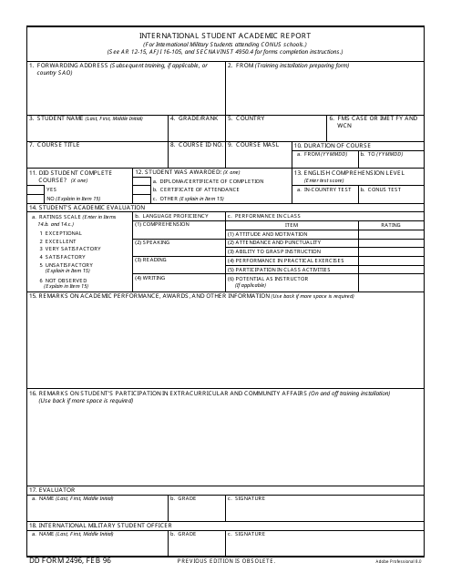 DD Form 2496 International Student Academic Report