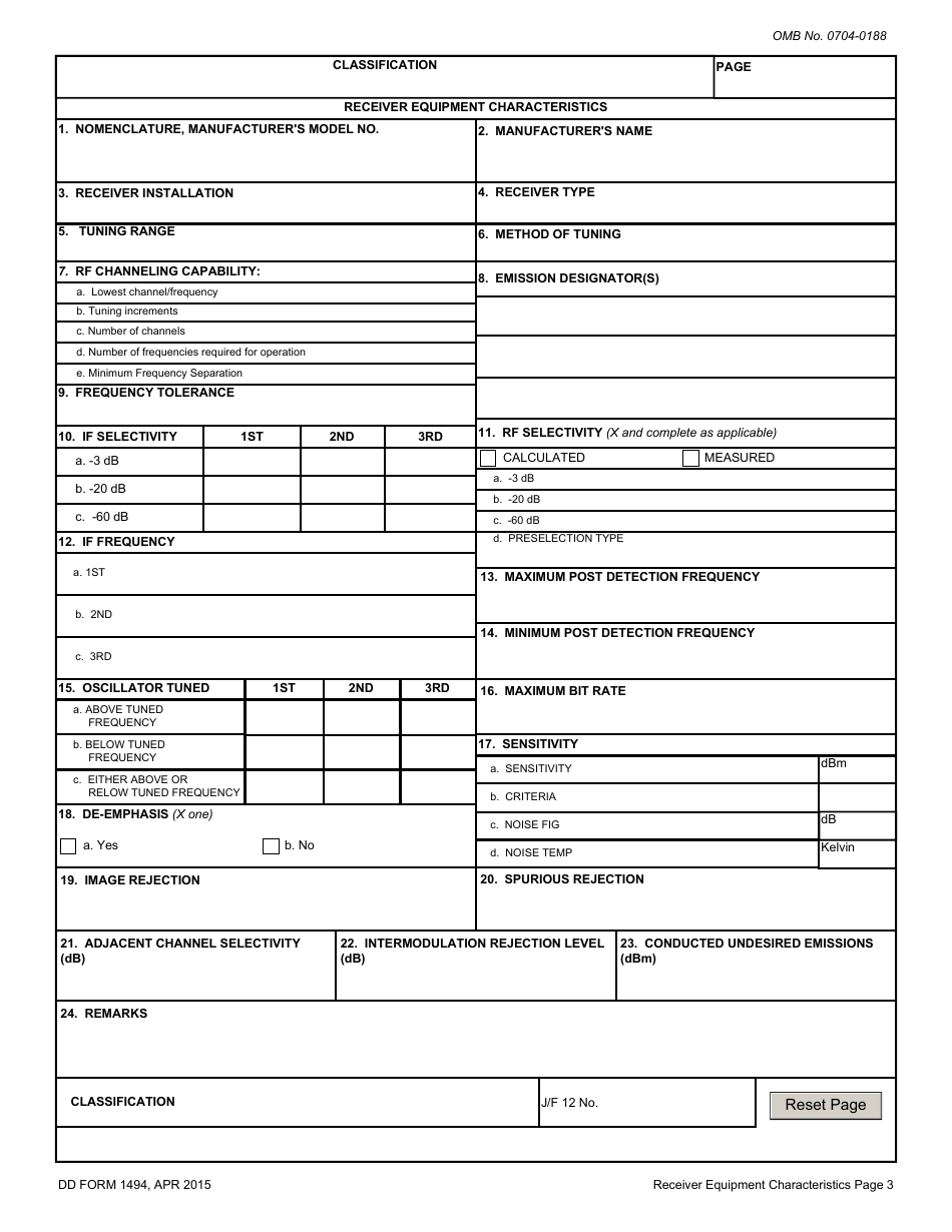 DD Form 1494 Application for Equipment Frequency Allocation, Page 5