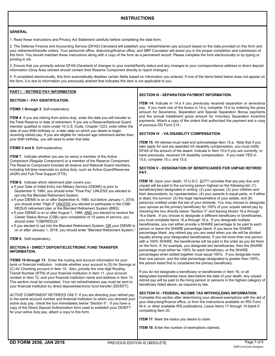 DD Form 2656 Data for Payment of Retired Personnel, Page 7