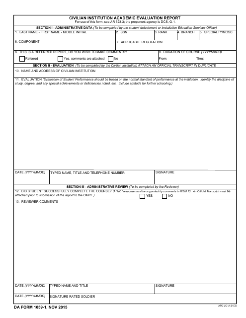 DA Form 1059-1  Printable Pdf