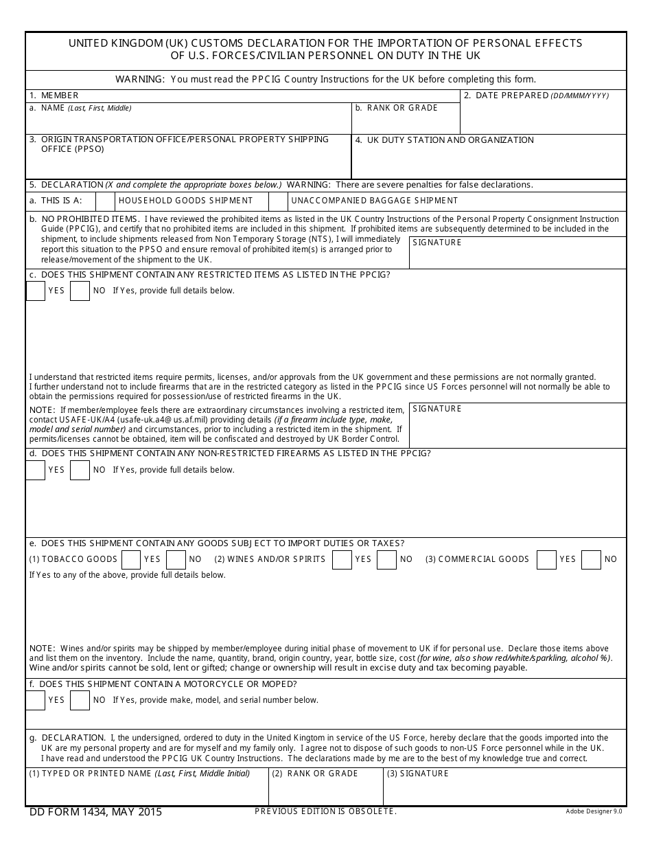 DD Form 1434 - Fill Out, Sign Online and Download Fillable PDF ...