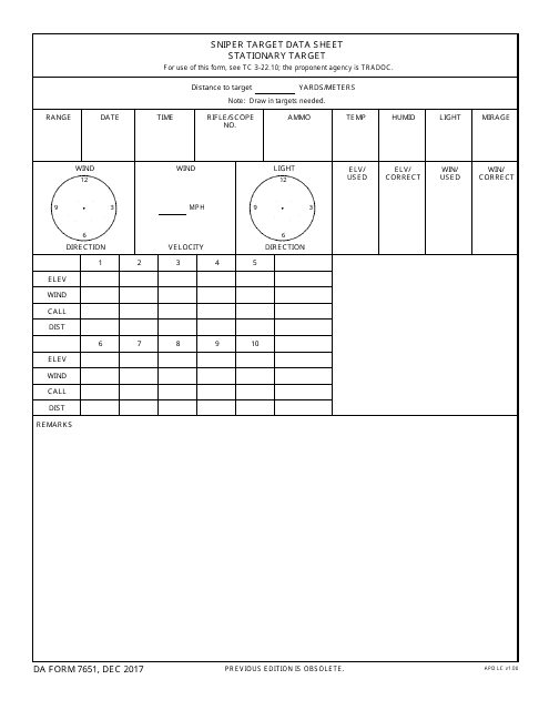 DA Form 7651  Printable Pdf