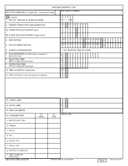 DD Form 2349 Notam Control Log