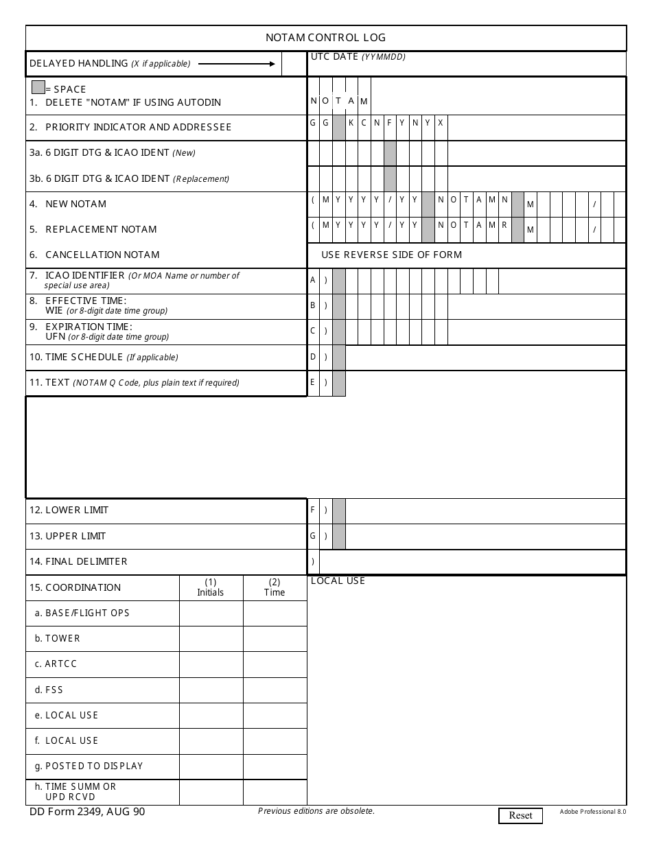 DD Form 2349 Notam Control Log, Page 1