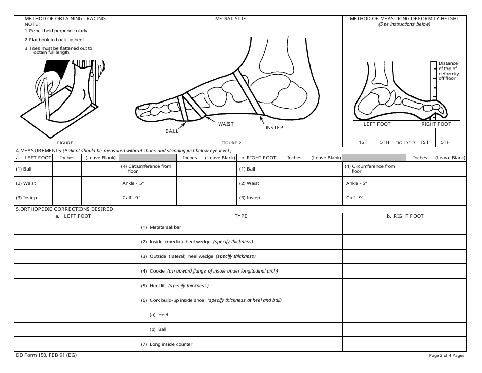 DD Form 150 Special Measurements Blank for Special Measurement / Orthopedic Boots and Shoes, Page 2