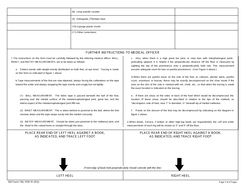DD Form 150 Special Measurements Blank for Special Measurement / Orthopedic Boots and Shoes, Page 3