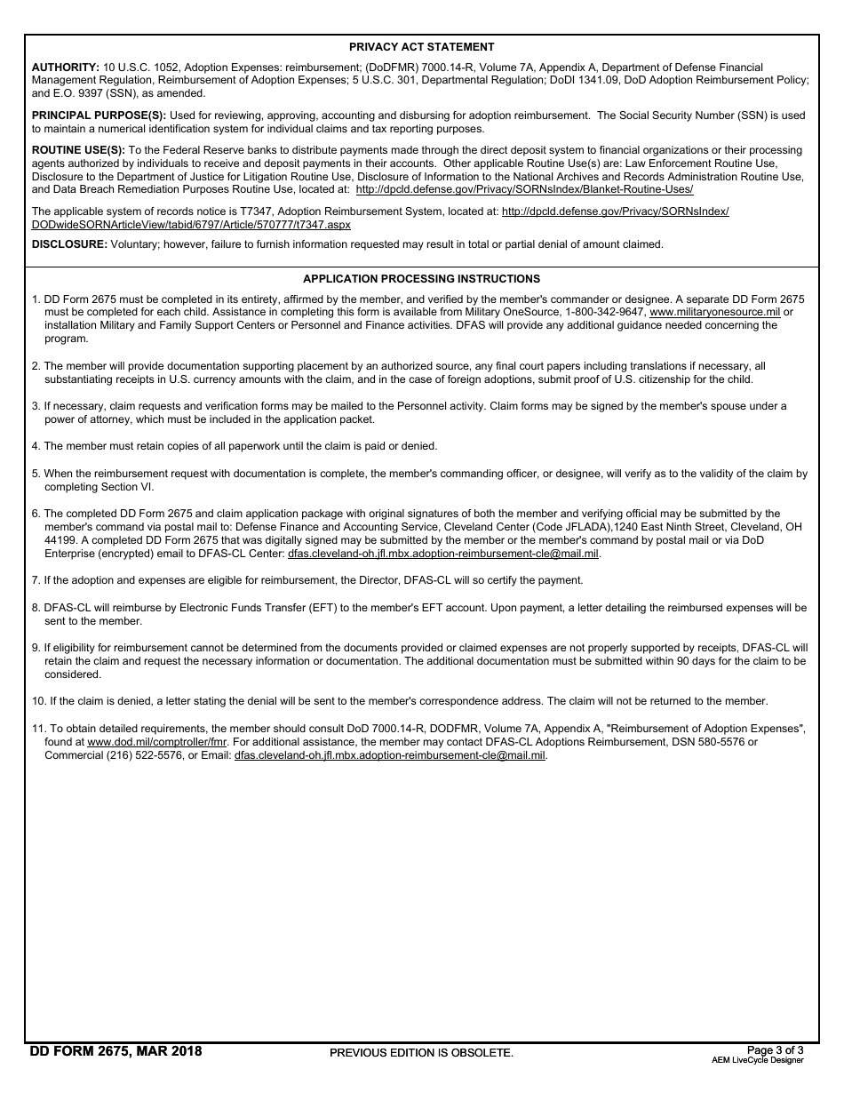 DD Form 2675 Reimbursement Request for Adoption Expenses, Page 3