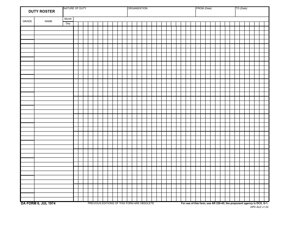 patrol duty roster template