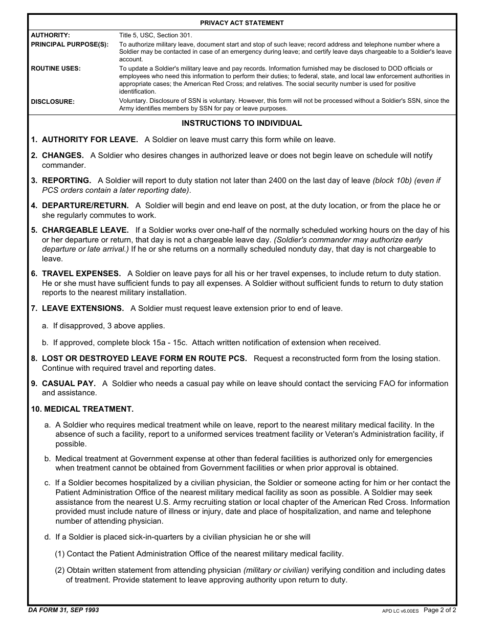 DA Form 31 - Fill Out, Sign Online and Download Fillable PDF ...