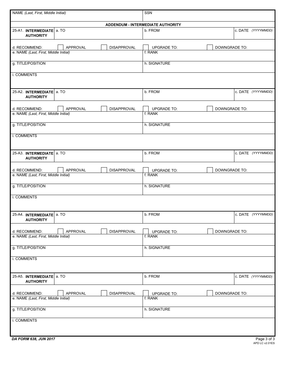 DA Form 638 Recommendation for Award, Page 3