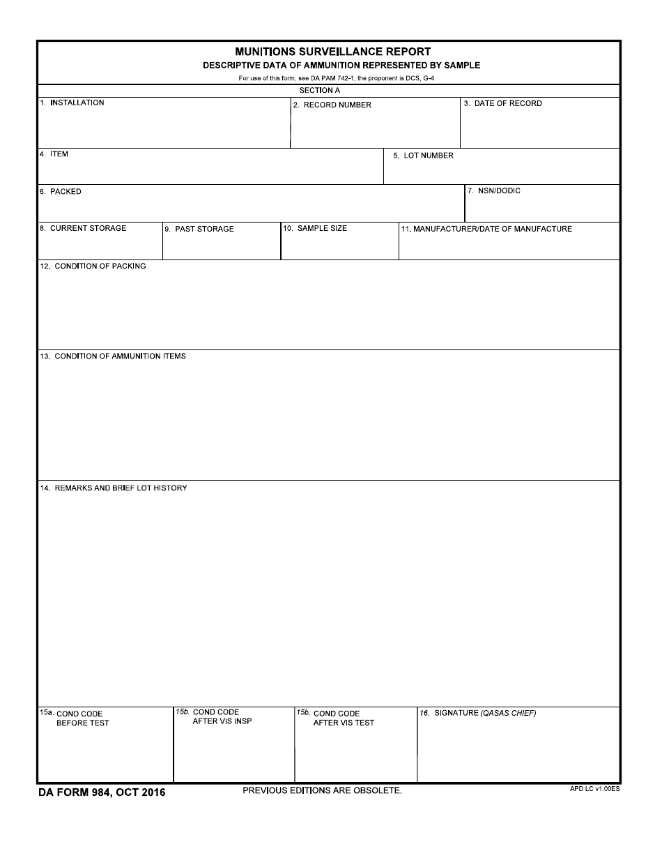 DA Form 984 - Fill Out, Sign Online and Download Printable PDF ...