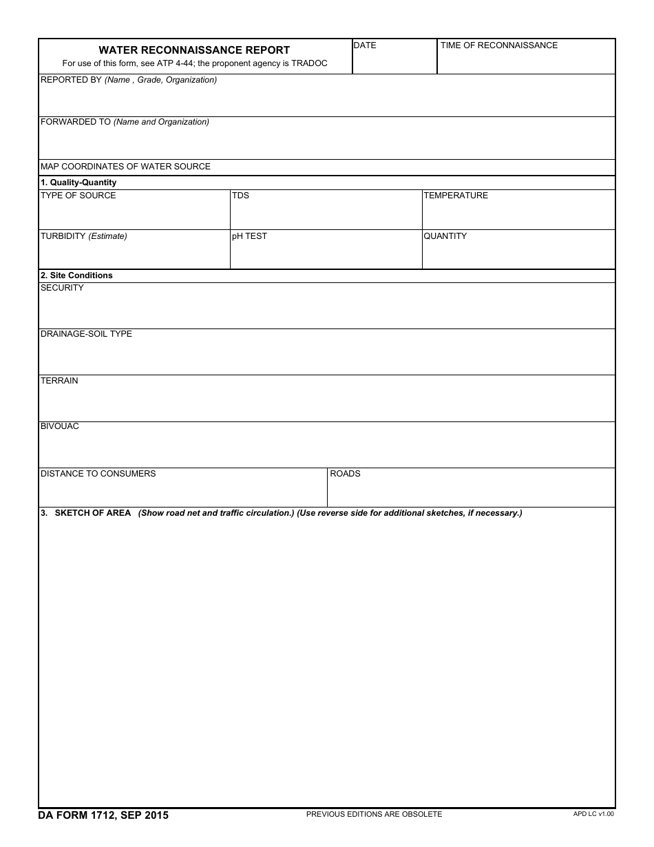 DA Form 1712 Water Reconnaissance Report, Page 1