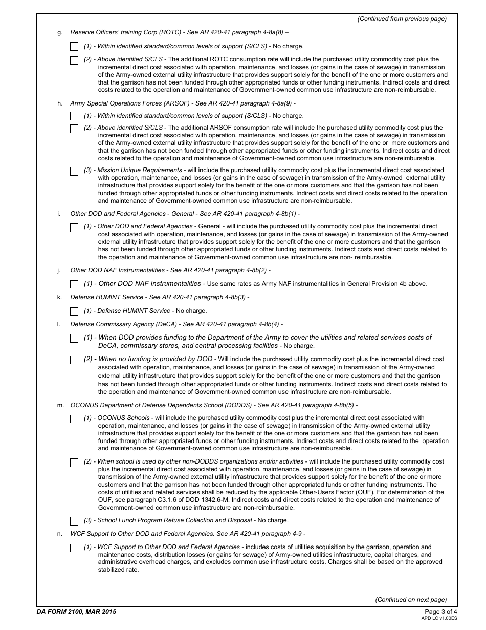 DA Form 2100 Memorandum of Understanding for Sale of Utilities and Related Services, Page 3