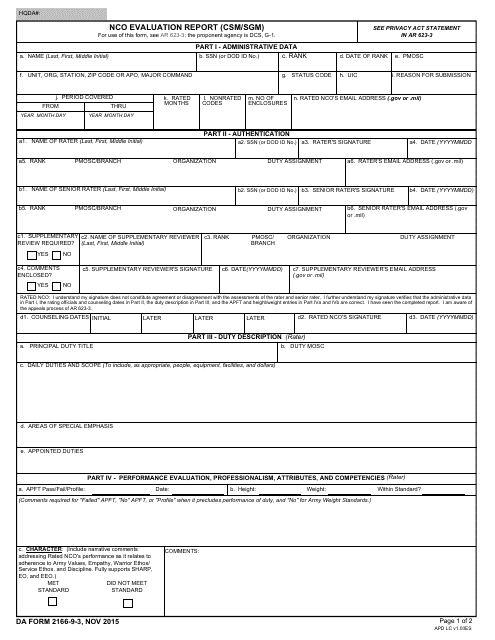 DA Form 2166-9-3 NCO Evaluation Report (CSM/SGM)