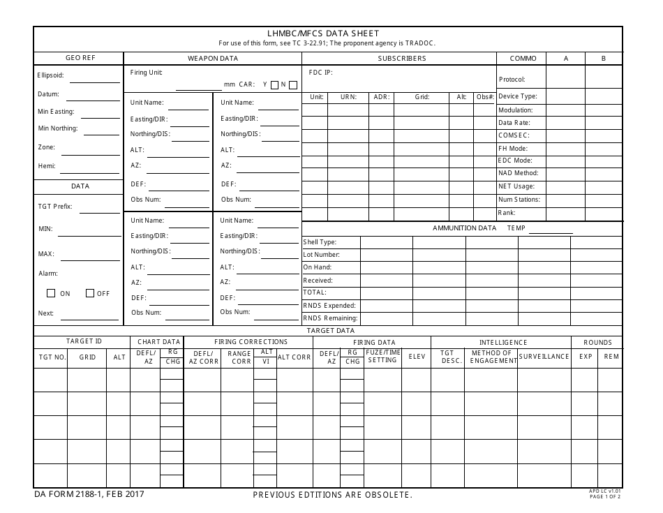 DA Form 2188-1 Lhmbc / Mfcs Data Sheet, Page 1
