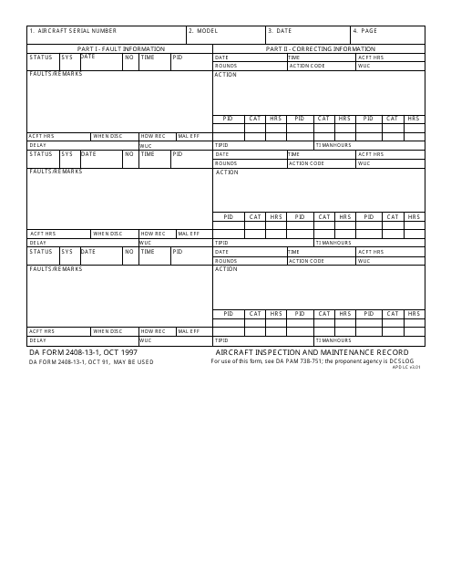 DA Form 2408-13-1 Aircraft Inspection and Maintenance Record
