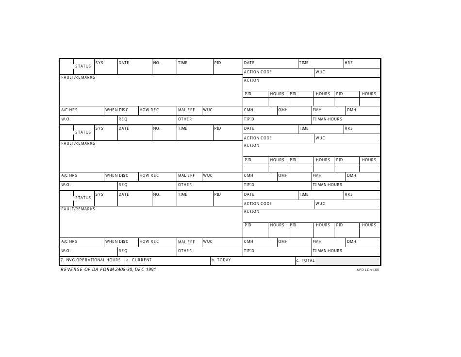 DA Form 2408-30 Nvg Inspection and Maintenance Record, Page 2