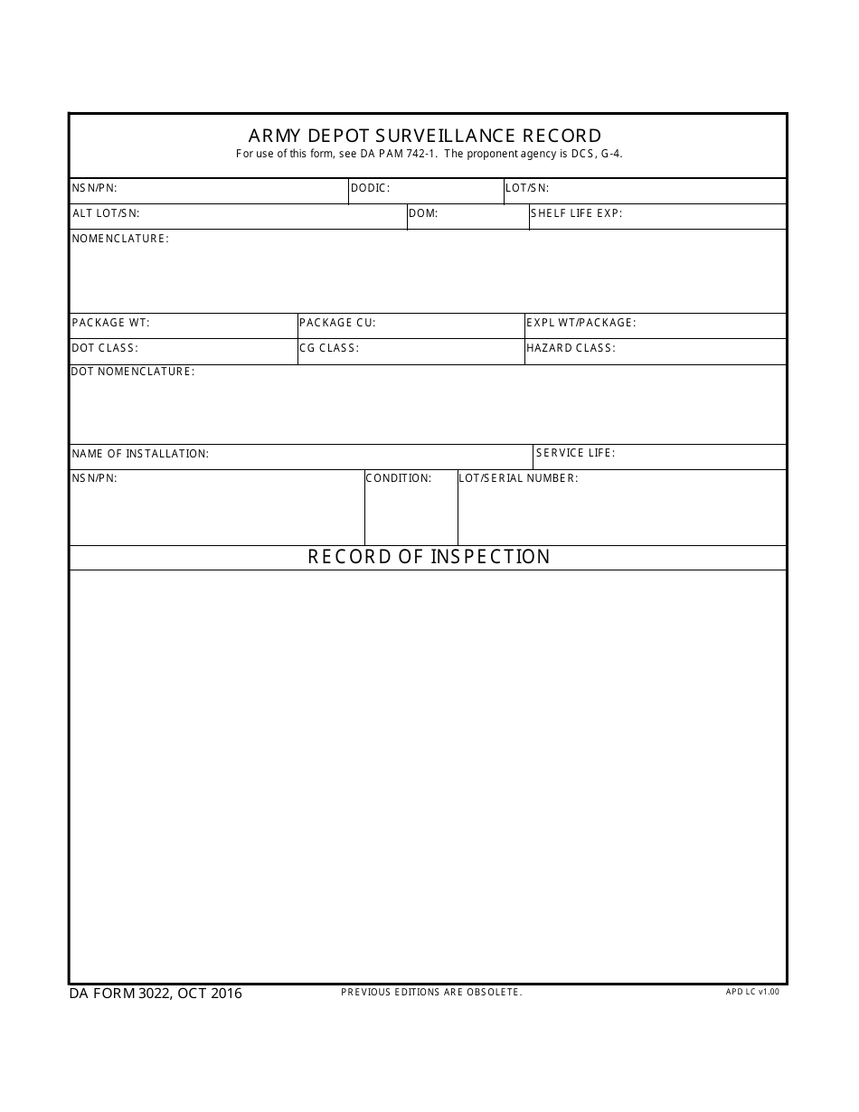 DA Form 3022 Fill Out, Sign Online and Download Fillable PDF
