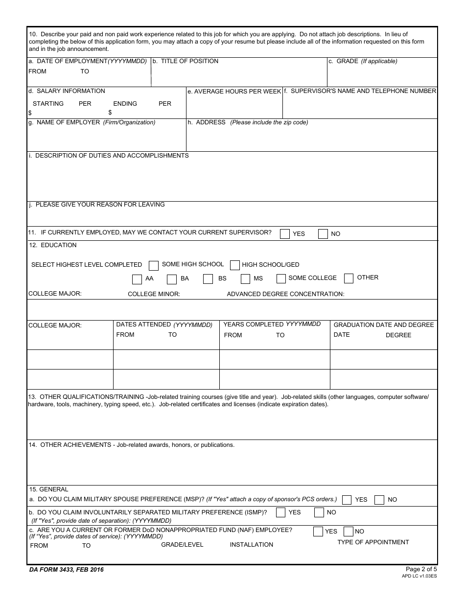 DA Form 3433 - Fill Out, Sign Online and Download Fillable PDF ...