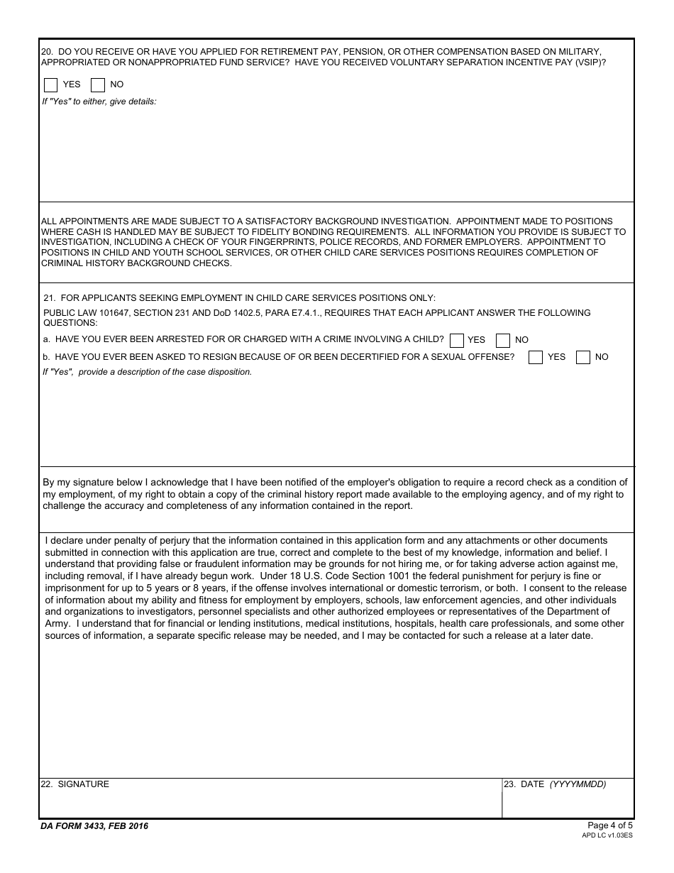 DA Form 3433 - Fill Out, Sign Online and Download Fillable PDF ...