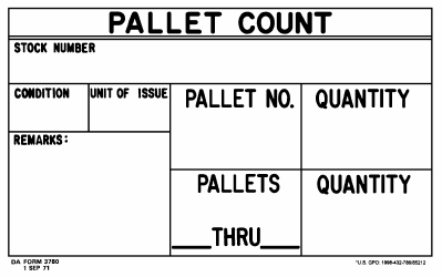 Document preview: DA Form 3780 Pallet Count