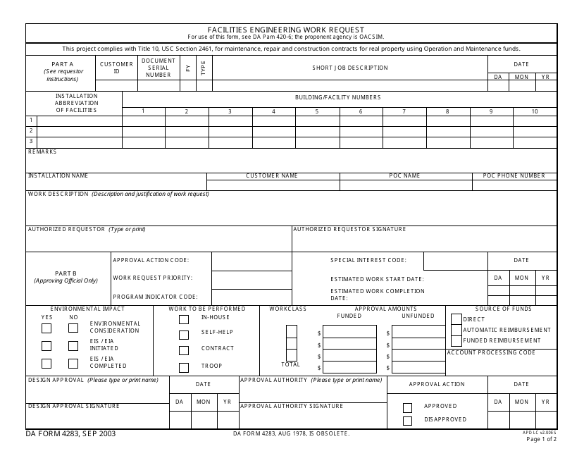 DA Form 4283  Printable Pdf