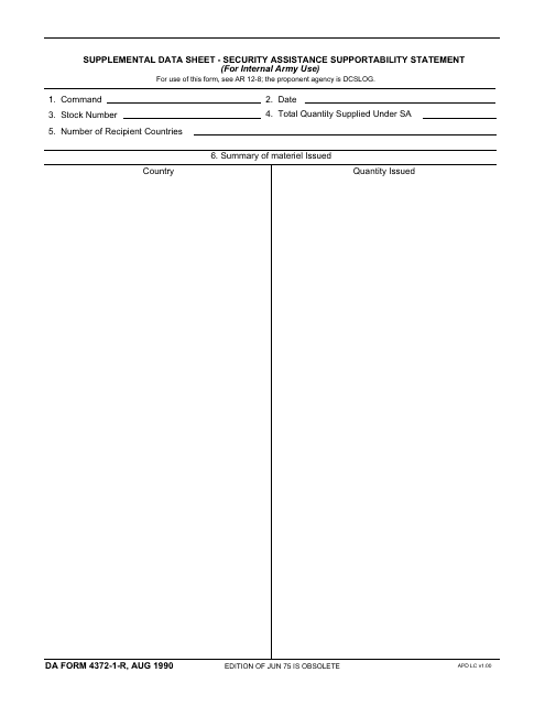 DA Form 4372-1-R  Printable Pdf