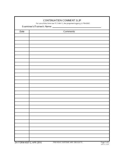 DA Form 4507-2  Printable Pdf