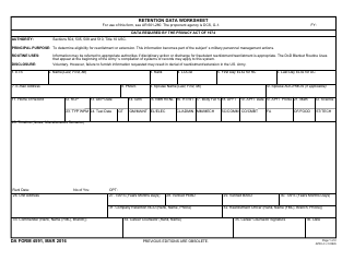 DA Form 4591 Retention Data Worksheet