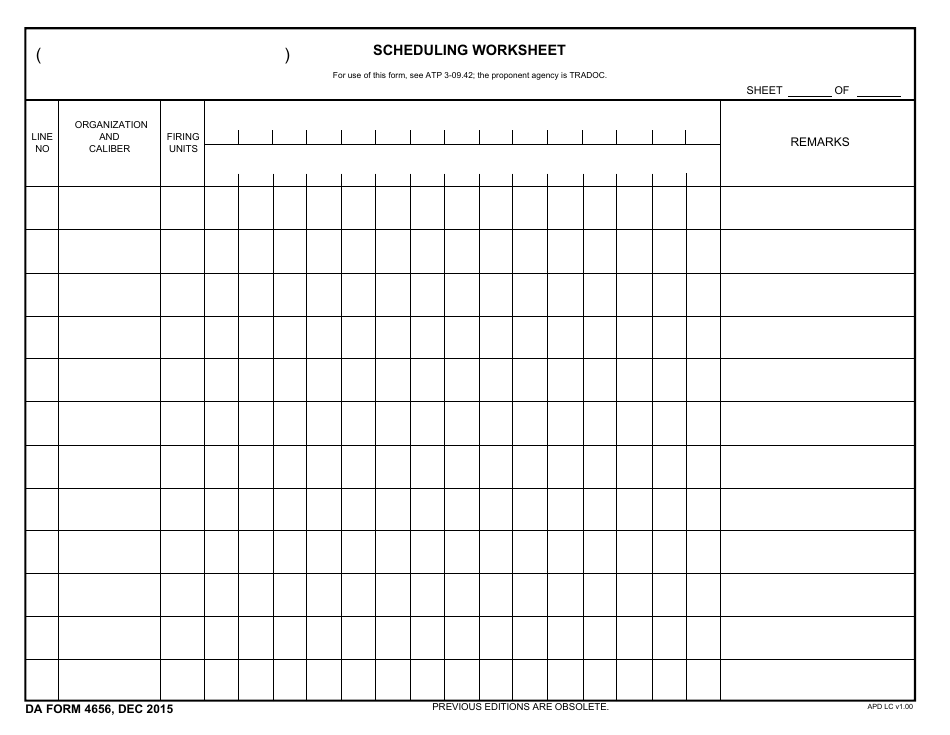 DA Form 4656 Scheduling Worksheet, Page 1