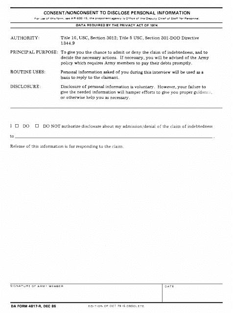 DA Form 4817-R  Printable Pdf