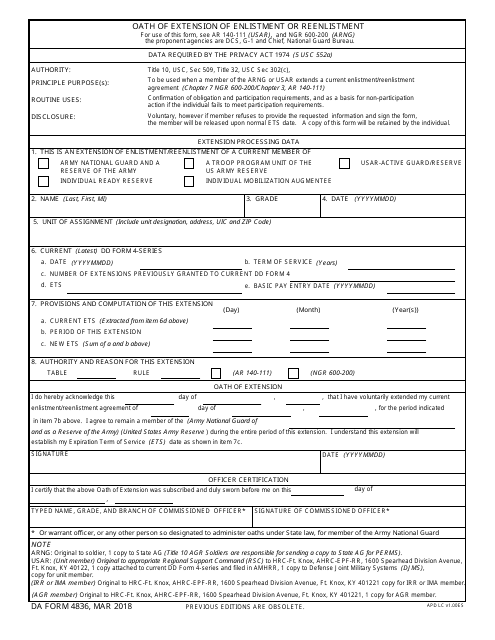 DA Form 4836  Printable Pdf