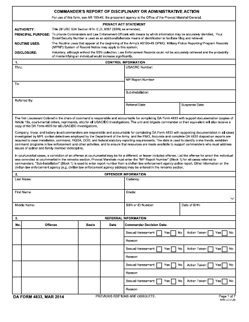 DA Form 4833  Printable Pdf