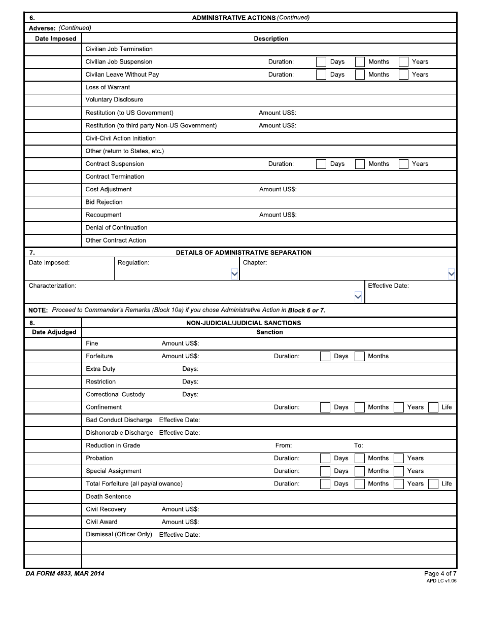 DA Form 4833 - Fill Out, Sign Online and Download Fillable PDF ...