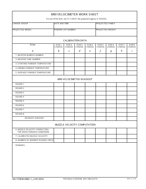 DA Form 4982-1  Printable Pdf