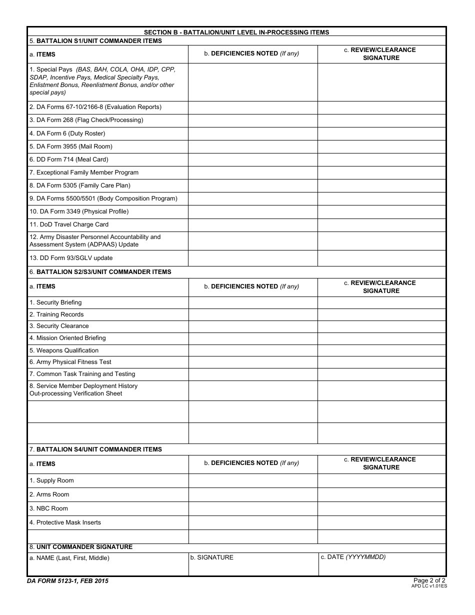 DA Form 5123-1 - Fill Out, Sign Online and Download Fillable PDF ...