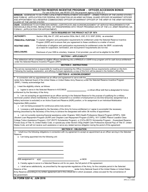 DA Form 5261-6  Printable Pdf