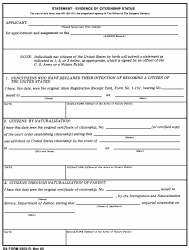 Document preview: DA Form 5252-R Statement - Evidence of Citizenship Status