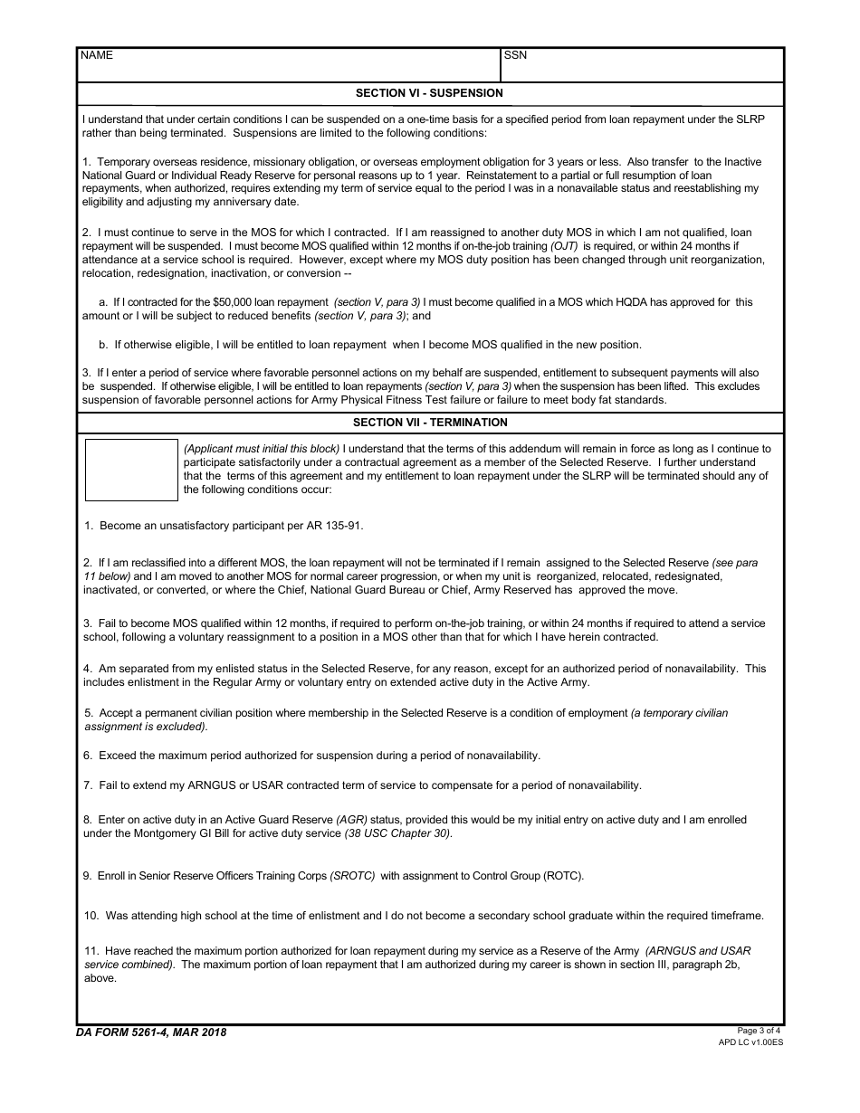 DA Form 5261-4 - Fill Out, Sign Online and Download Fillable PDF ...