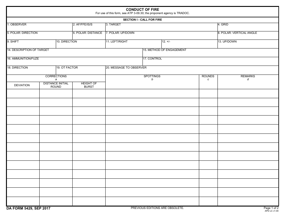 DA Form 5429 Download Fillable PDF or Fill Online Conduct of Fire 2013 ...