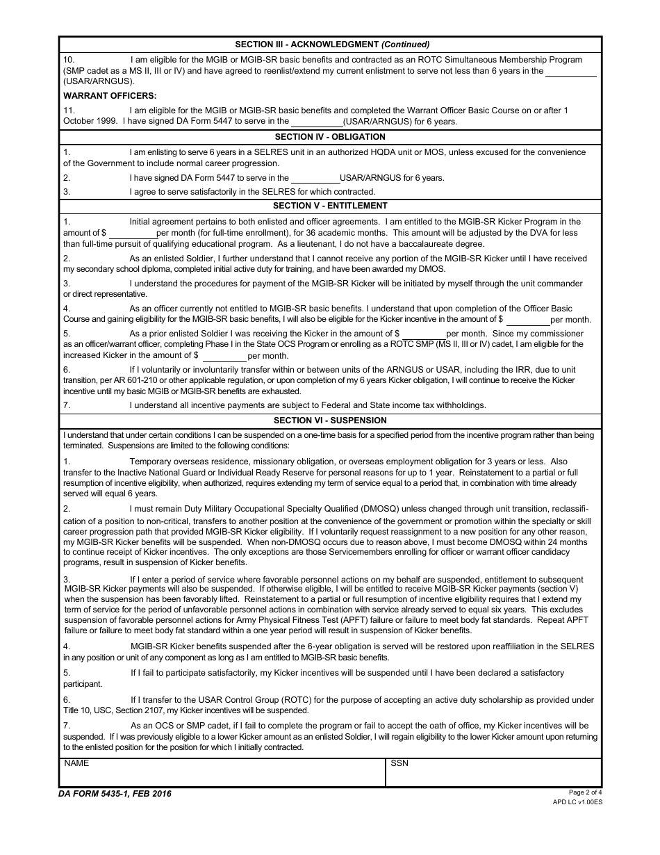 Da Form 5435-1 - Fill Out, Sign Online And Download Fillable Pdf 