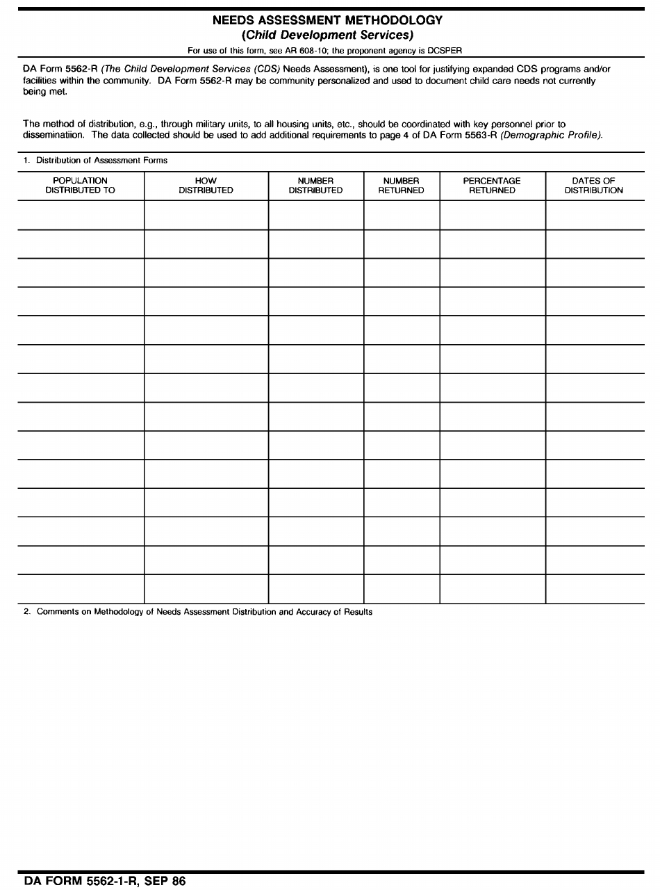 DA Form 5562-1-R Needs Assessment Methodology, Page 1