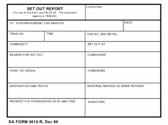 Document preview: DA Form 5615-R Set out Report