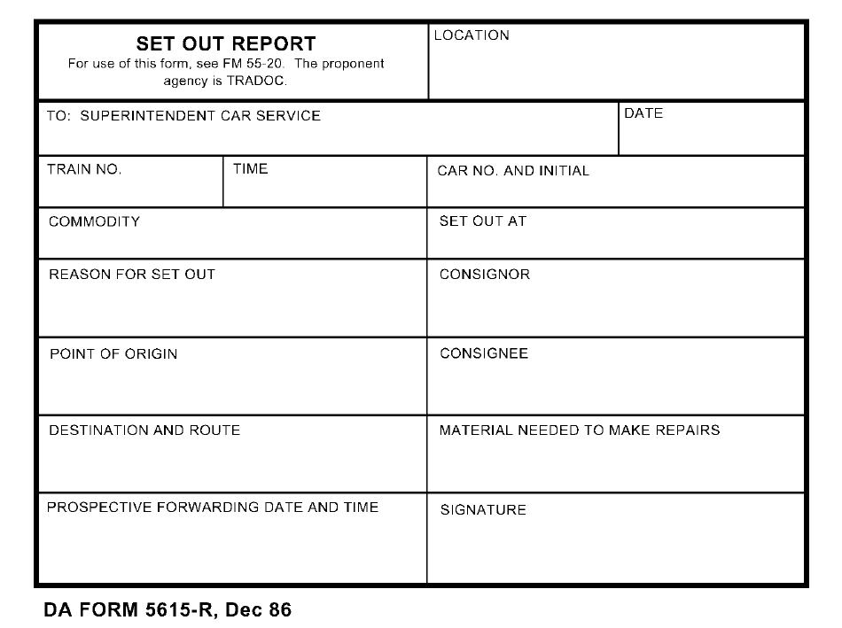 DA Form 5615-R Set out Report, Page 1
