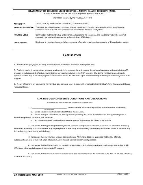 Da Form 5646 Download Printable Pdf, Statement Of Conditions Of Service 